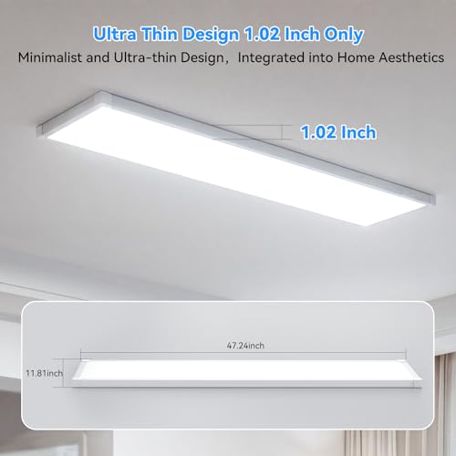 AIKVSXER 2PCS 1x4 LED Flat Panel Light Surface Mount with Wireless Switch | App Control, Night Mode, 50W 5500LM, 3000K/4000K/6500K, Ultra-Thin LED Light for Office Home,120-277V - White