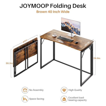 JOYMOOP 40" Rustic Brown Folding Desk No Assembly, Wooden Top, Middle Size - color: Rustic Brown, size: 40" Width