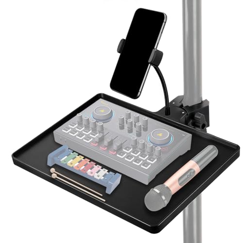 Koolehaoda Mic Stand Tray with Phone Holder & Crab Clamp, 10.6" x 8" - size: Large Tray with Phone Holder