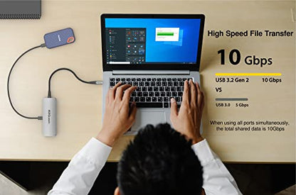 USB-C Hub Docking Station 10 in 1 with 4K HDMI 60Hz, 1 GBS Ethernet, 2 USB C Gen 2 10Gbs, 1 PD 3.0, 2 USB-A 3.0, Audio Ports, SD/Micro SD, Compatible with USB Type C/Thunderbolt Computers - style: 10 in 1 - Gen 2