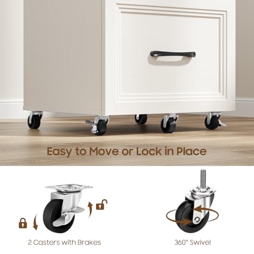 3 Drawers Farmhouse File Cabinet with Wheels for Home Office, Rustic White - color: White and Brown, size: Big 3 Drawers