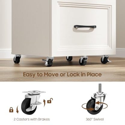 3 Drawers Farmhouse File Cabinet with Wheels for Home Office, Rustic White - color: White and Brown, size: Big 3 Drawers