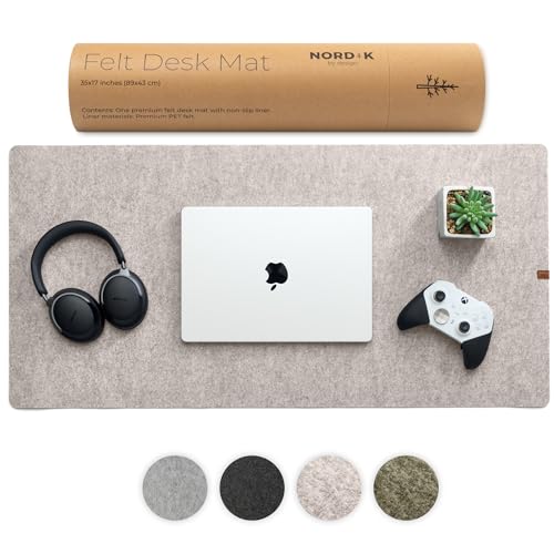 Nordik Felt Desk Mat - Large Felt Desk Pad - Stone Oat Beige 35 x 17 in | Premium Desk Matt for Desktop, Full Desk Keyboard Mouse Pad, High Quality Felt and Non-Slip Rubber Liner for Home and Office - color: Stone Oat