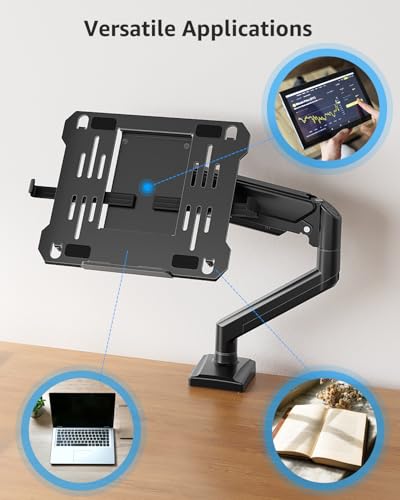 MOUNTUP Laptop Stand for Desk, 2-in-1 Monitor Mount with Laptop Tray Holds 2.2-22lbs, Adjustable Laptops Arm Mount for Max 17" Notebook & 32" Monitor, Laptops Desk Arm with Clamp/Grommet - size: Single, style: Without Pole