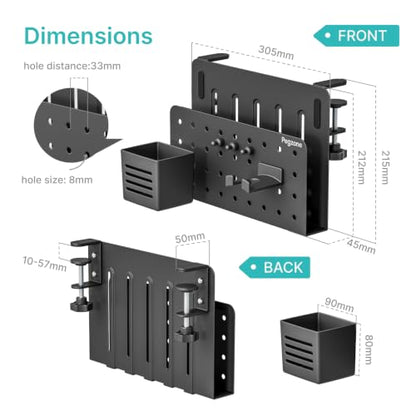 PEGZONE Desk Side Storage Organizer, Fits Flat Edge 0.4" to 2.2", Black | No Drill Under Desk Laptop Holder, Clamp on Desks Shelf with Pegboard Accessories, Hanging Laptop Mount - color: Black