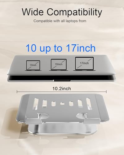 Laptop Stand for Desk, Adjustable Laptop Riser Holder | Aluminum Foldable Desktop Book Stands, Ventilated Cooling Computer Notebook Stand with 10-17" (Silver) - color: Frosted Silver