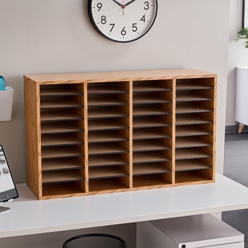 Safco Literature Organizer, 36 Compartments, Office and Classroom Mailbox with Adjustable Shelves, Wood Paper and Mail Sorter, Medium Oak