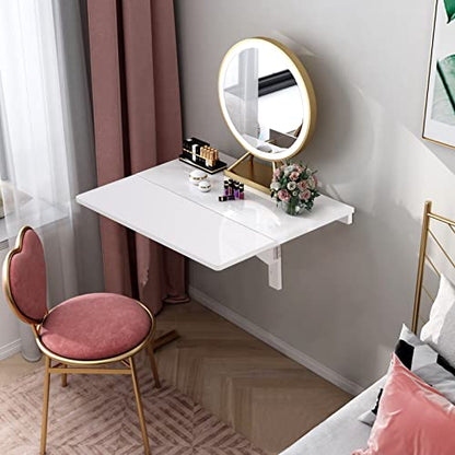 Wall Mounted Folding Table, 31.5" x 23.5" Floating Desk for Small Space, Countertop Extension Fold Down, Laundry Folding Table, Hanging Drop Leaf Table for Apartment, Study, Bedroom (White) - color: White