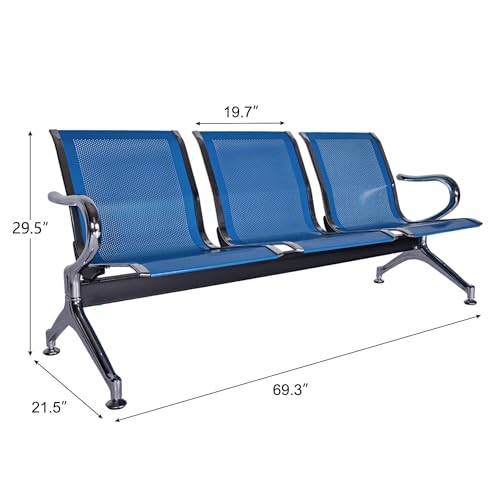 Kinsuite 3-Seat Reception Chairs - Waiting Room Chairs with Arms & Stainless Steel Frame, Waiting Room Bench Lobby Chairs for Office Airport Bank Hospital, Blue - color: Blue, size: 3-Seat