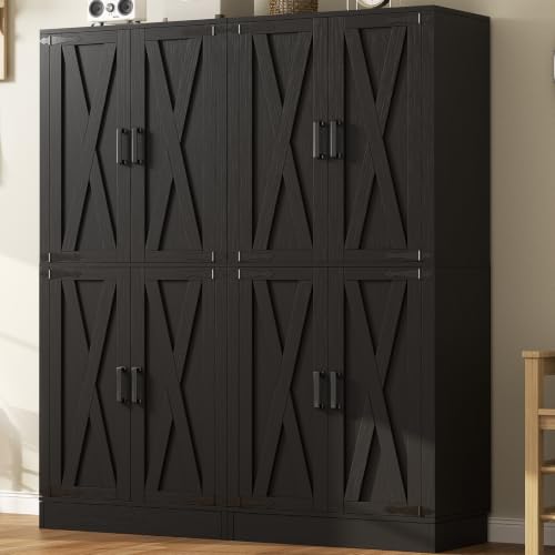 Unikito Black 71" Tall Kitchen Pantry Cabinet, Hidden Drawers and Farmhouse Barn Doors, 8 Adjustable Shelves, Freestanding Cupboard for Kitchen, Dining Room, Living Room, Utility Room, 2 Pack - color: Black, size: 23.6"W (2 Pack)