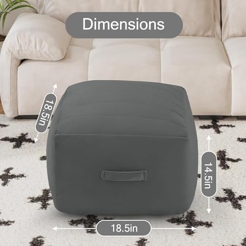 MeMoreCool Square Stuffed Pouf Ottoman Foot Rest, Floor Pouf Foot Stool with Foam Chunk Filling, Soft Stuffed Ottoman Footrest for Living Room, Dark Grey - color: Striped Dark Grey