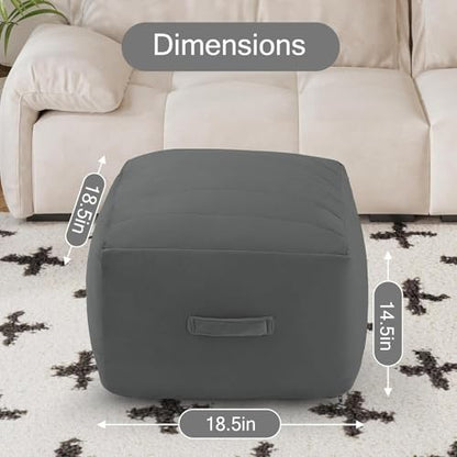MeMoreCool Square Stuffed Pouf Ottoman Foot Rest, Floor Pouf Foot Stool with Foam Chunk Filling, Soft Stuffed Ottoman Footrest for Living Room, Dark Grey - color: Striped Dark Grey
