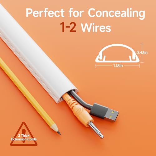 Delamu 85in Adhesive Cord Hider Wall, Mounted TV Cord Cover Kit, Multiple Cable Raceways for Wall Corner, Wire Cover Hiders for 1-2 Cables, 1.18" W X 0.43" H, White - color: White, size: 85in L X 1.18in W X 0.43in H