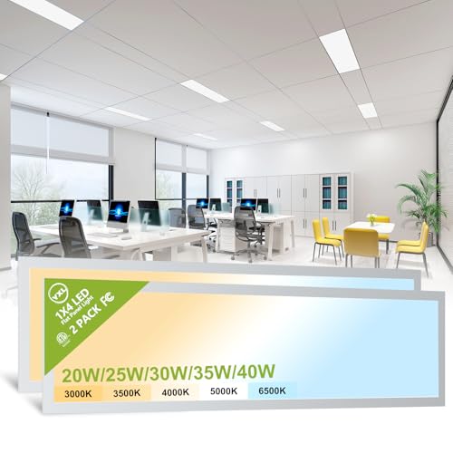 YXL 2 Pack 1x4 LED Flat Panel Light Drop Ceiling Light Fixture, 5200LM, 5CCT LED Drop Ceiling Office Light, 40W/35W/30W/25W/20W Selectable,6500K/5000K/4000K/3500K/3000K,Dimmable 0-10V,ETL - color: 1X4 FT, size: 2 Pack