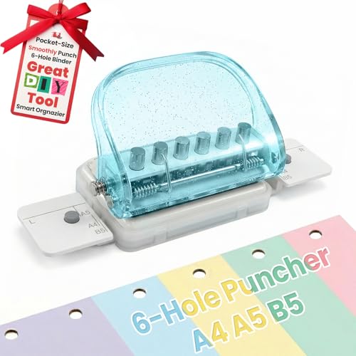 Colorful Mini Binding Machine,Portable 6-Hole Punch for Planners,DIY Paper Puncher Book Binder for A4 A5 B5,School Office Home Business,Craft,Scrapbooking,Notebook,Journaling - color: Ice-Clear Blue, size: S