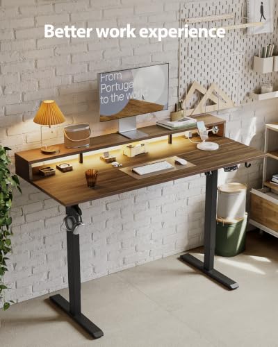 Agilestic 55 * 24 Inch Electric Standing Desk with Shelf & Led, Dark Walnut - color: Led-dark Walnut, size: 55 x 24 Inches with led and power strips