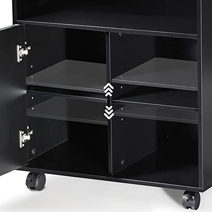 FITUEYES Mobile Wood Printer Stand with Cabinet & Adjustable Shelves, Black