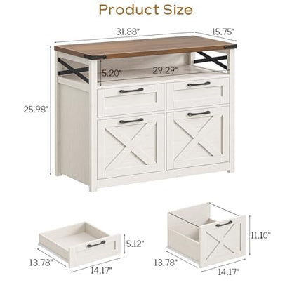 Halitaa Farmhouse Home Office File Cabinet with 4 Drawer, Unique White