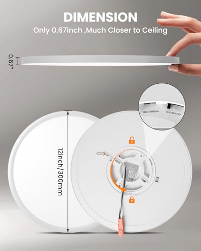 6PK 12 Inch LED Flush Mount Ceiling Light - Dimmable 0.67in Thickness Round, 24W 5CCT in One 2700K/3000K/4000K/5000K/6000K Surface Mount LED Light Fixture for Laundry, Closet, 12 Inch 6Pack White - color: White-6 Pack, size: 12 Inch