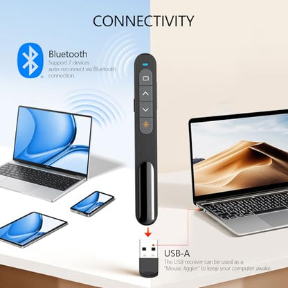 Norwii N27 Bluetooth Presentation clicker for PowerPoint Presentations - color: Red- AAA - USB-A&BLE