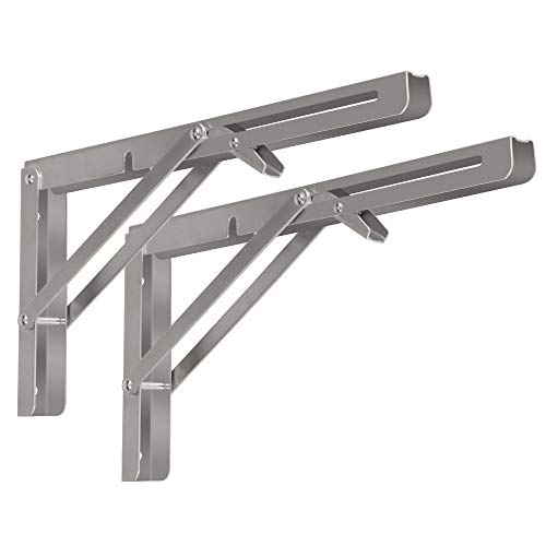 Folding Shelf Brackets 2 Pack,Heavy Duty Triangle Shelf Bracket for Bench Table,Wall Mounted Standing Shelf Brackets for Saving Place,Multi Size, Max Load 150lb (14", 304 Stainless Steel) - color: 304 Stainless Steel, size: 14 Inch