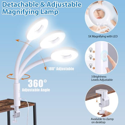 2 in 1 Facial Steamer 5X Magnifying Lamp - Hot Ozone Spa Machine, Mist Face Salon Beauty Skin Care Equipment - size: 2 in 1 Facial Steamer