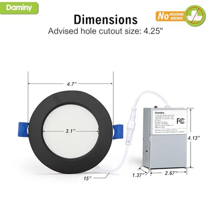 DAMINY 12 Pack 4 Inch LED Recessed Lighting, Canless Wafer Downlight - color: Black, size: 4 Inch