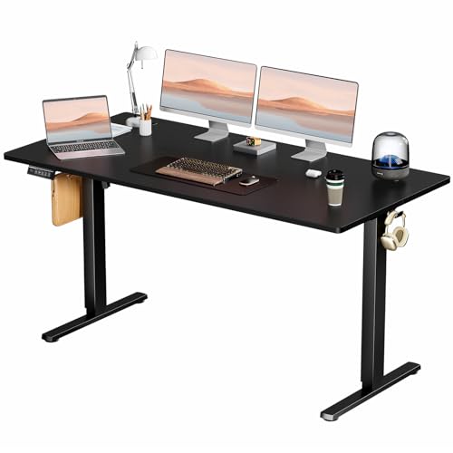 Sweetcrispy Electric Standing Desk, Computer Desk, 63x24 Inch | Adjustable Height, Splice Wood Board, 3 Memory Preset, Sit Stand Work Table for Home Office, Black - color: Black, size: 63×24 inch
