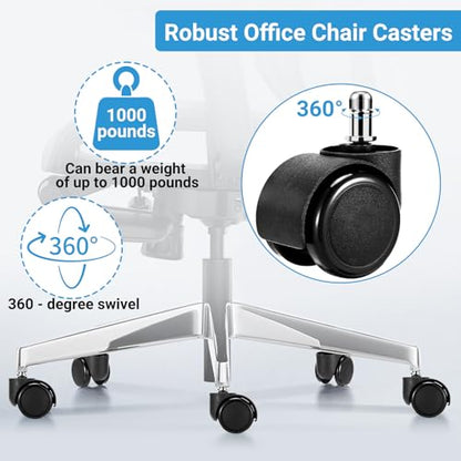 2" Office Chair Casters Wheels Heavy Duty, 5 pcs Chair Wheel Replacement | 11mm Stem Only, Won’t Work with 10mm Stems or IKEA Chairs, Silent Rubber Casters Safe for Hard Floors, Supports Up to 300 lbs