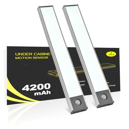 Under Cabinet Lighting, 4200mAh Motion Sensor Light Indoor, 2 Pack | 11 Inch, Cool White, 240lm & 5-Level Dimmable, USB-C Rechargeable, 10s/20s Timer, Magnetic Under Counter Lights for Kitchen - size: 11 Inch