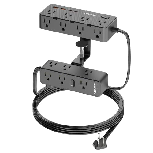 DEPOW Dual Layer Desk Clamp Power Strip, 17 Outlets+4 USB, 10Ft Cord, Black | 1700J Surge Protector, 1875/15A, Space-Saving Under Desk Organizer, Charging Station for Office, Home, Workshop, Gaming Setup