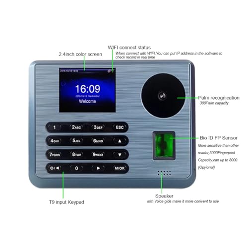 Palm and Fingerprints Identification Time Clock Palm Attendance Device Fingerprint Time Clock Palm Scanner for Small Businesses and Offices for Small Businesses,Black-ID - size: ID