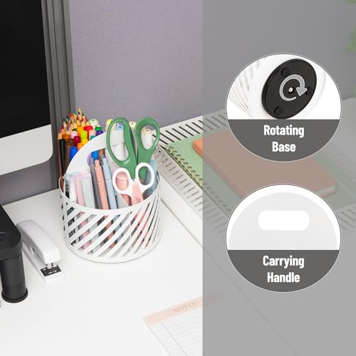 Mind Reader Round Metal Desktop Carousel Organizer with Handle, Four Compartments, Office Supplies and Accessories, Metal, White - color: White Carousel Organizer