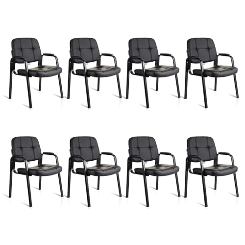 CLATINA Waiting Room Chairs with Padded Arms Leather Guest Chair no Wheels for Office Reception and Conference Desk with Sled Base Black, 8PK - color: Black, size: 8 pack
