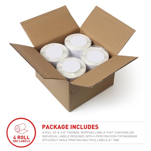 [4 Rolls, 880 Labels] 4" x 6" Postage Shipping Labels Compatible for Dymo 4XL LabelWriter 4x6 Internet Postage Labels, Water Resistant, Strong Adhesive, Perforated - size: 4 pack