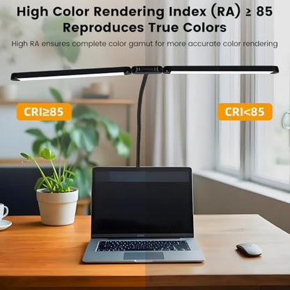 33" Ultra Wide LED Desk Lamp with Clamp,Double Head Adjustable Architect Light,Eye-Caring Monitor Lamp for Home Office,Flexible Gooseneck Task Lamp,10 Brightness Levels & 3 Color Temperature Modes
