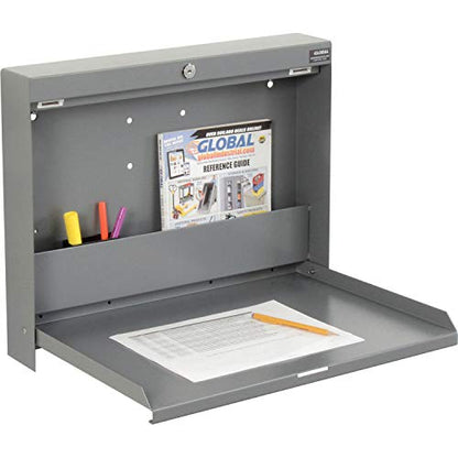 Global Industrial Wall Mounted Fold Down Shop Desk with keyed Lock, 50 Lbs