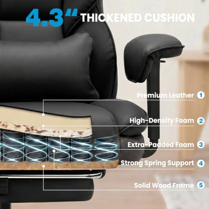 ALLGOD Office Desk Chair, Big and Tall Executive Chair with Lumbar Support, High Back Computer Gaming Chair, PU Leather with Pocket Spring Cushion, Adjustable Armrests and Footrest, Black - color: Black