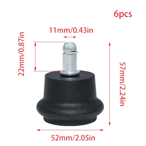 6 Pack Black Bell Glides, Office Chair Feet 11mm | Nylon Body, Steel Stem, 57mm Height, 52mm Base, 22mm Grip Ring, Push In Install, Fits Stools - style: Short