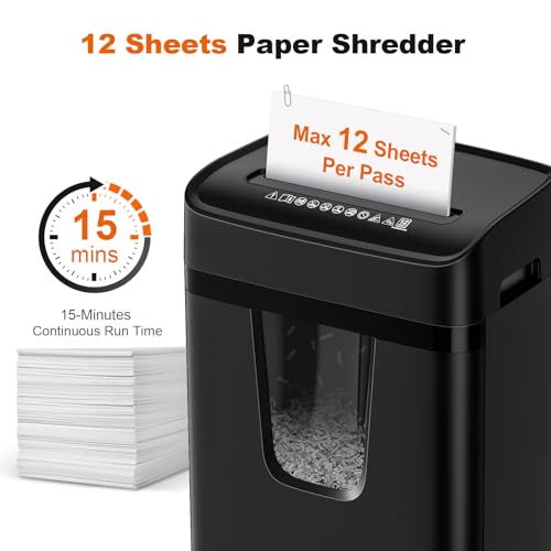 Bonsaii 12-Sheet Cross Cut Heavy Duty Paper Shredder for Home Office | P-4 Security Level, Jam-Proof System, 5.5Gal Pullout Bin with Casters, Shredder for CDs & Credit Card C282-A