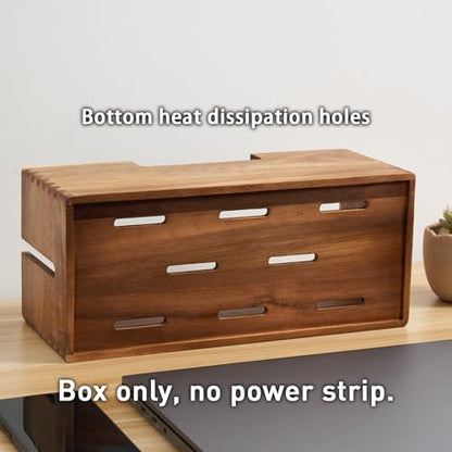 LiTY Acacia Wood Cable Management Box, Wooden Cord Hider & Organizer for Power Strip, Electrical Hiding, TV Wires, Desk & Floor Cables - Office Under Desk Cable Storage Box for Wire