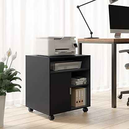 FITUEYES Mobile Wood Printer Stand with Cabinet & Adjustable Shelves, Black
