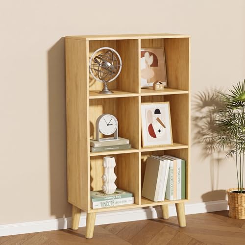 6 Cube Storage Organizer with Legs, 3 Tier Cube Low Bookcase Freestanding Storage Display Organizer for Home Office, Six-Cubes Open Shelf Bookshelf (Natural Oak, 6 Cube Vertical) - color: Natural Oak, size: 6 Cube Vertical