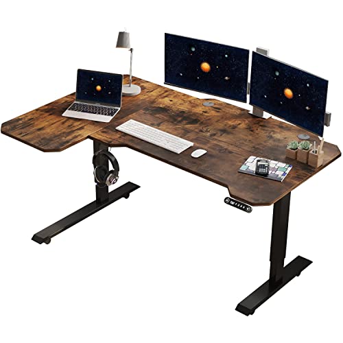 59 Inch Electric Standing Desk, Height Adjustable Sit Stand Desk with Memory Control and Spacious Desktop for Home Office - color: Rustic Brown, size: 59'' (L-Shape, Single Motor)