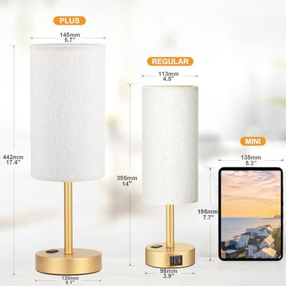 Fenmzee Touch Table Lamp - Cream, 3-Way Dimmable, USB A + C Charging, AC Outlet, 17.4inch Medium, Gold Metal Base - color: Cream - Gold, size: 17.4" Touch Control