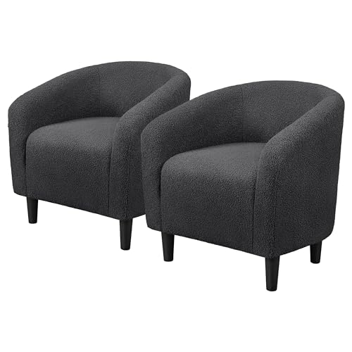 Topeakmart Sherpa Accent Chairs Set of 2 for Small Spaces, Drak Gray | Upholstered Furry Armchair, Compact Cozy Barrel Chairs with a Curved Silhouette for Small Spaces, Living Room Bedroom Corner - color: Dark Gray, style: Set of 2