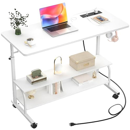 Armocity 39" Rolling Standing Desk with Charging Station for Couch Bed - color: White, size: 39''