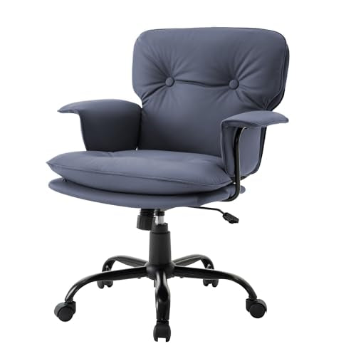 Small Desk Chair with Arms & Wheels, 360° Swivel Adjustable Vanity Chair with Wheels, Compact Rolling Task Chair for Home Office, Bedroom, Study，Dressing Table - color: Blue-1