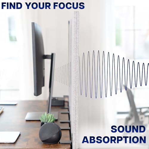 VIVO Clamp-on 59 x 46 inch Desk Privacy Panel, Sound Absorbing Cubicle Dividers, 3 Acoustic Partitions, Above and Below Desktop, Gray, PP-3-C060G