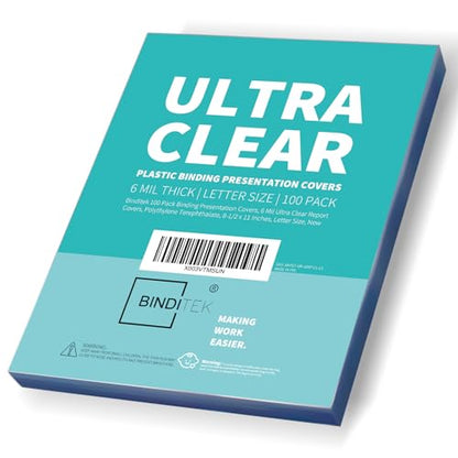 Binditek 6 Mil PET Binding Covers, 8.5 x 11 Inches, Ultra Clear, 100 Pack | Plastic PET Binding Covers, Letter Size, Ultra Clear, Square Corners, Unpunched, Ideal for Business Reports and Proposals - size: 6 Mil, style: Ultra Clear , 100P